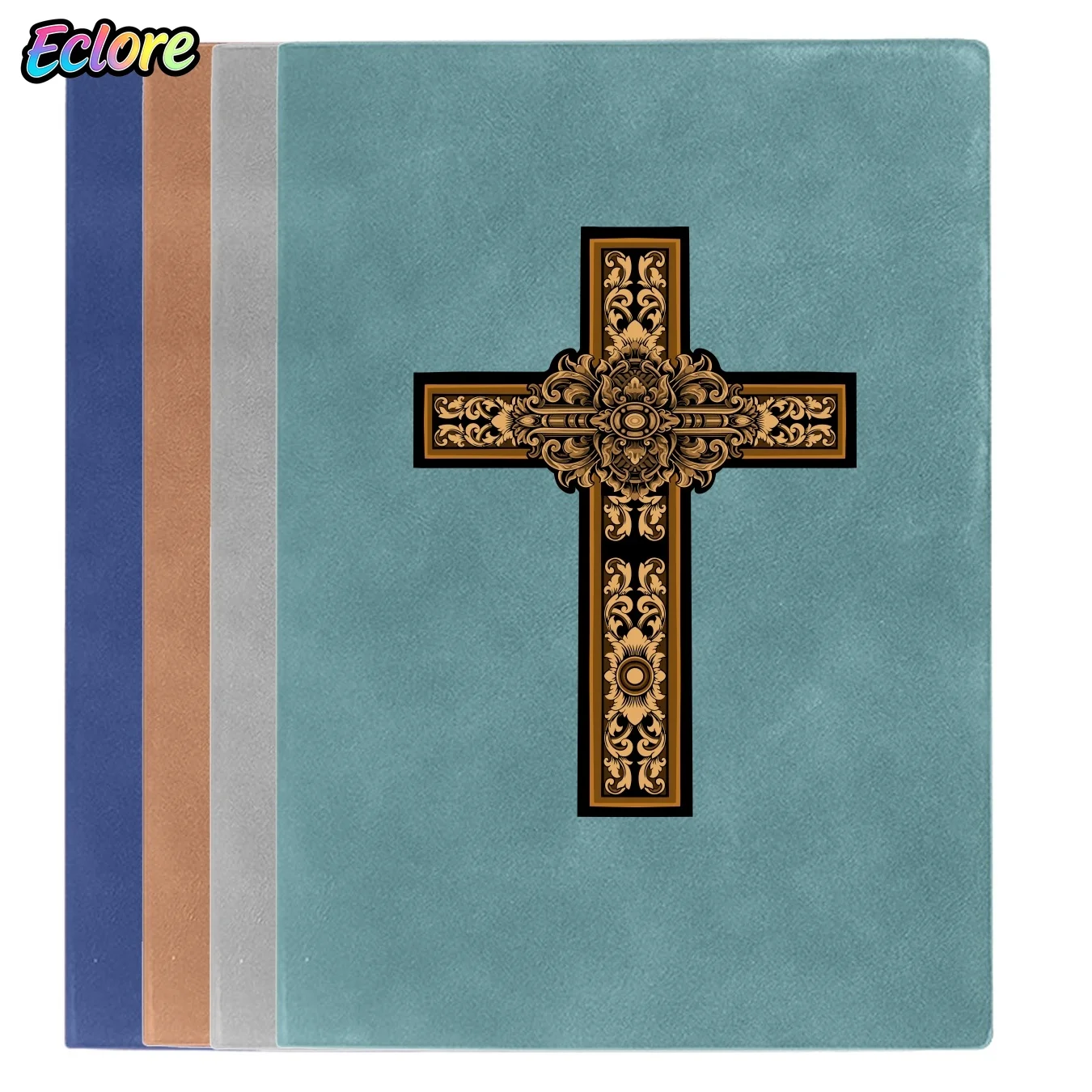Vintage A5 Leather Office Notebook with Baroque Embossed Cross Floral Design for Diary Work Gift School Personal Meeting