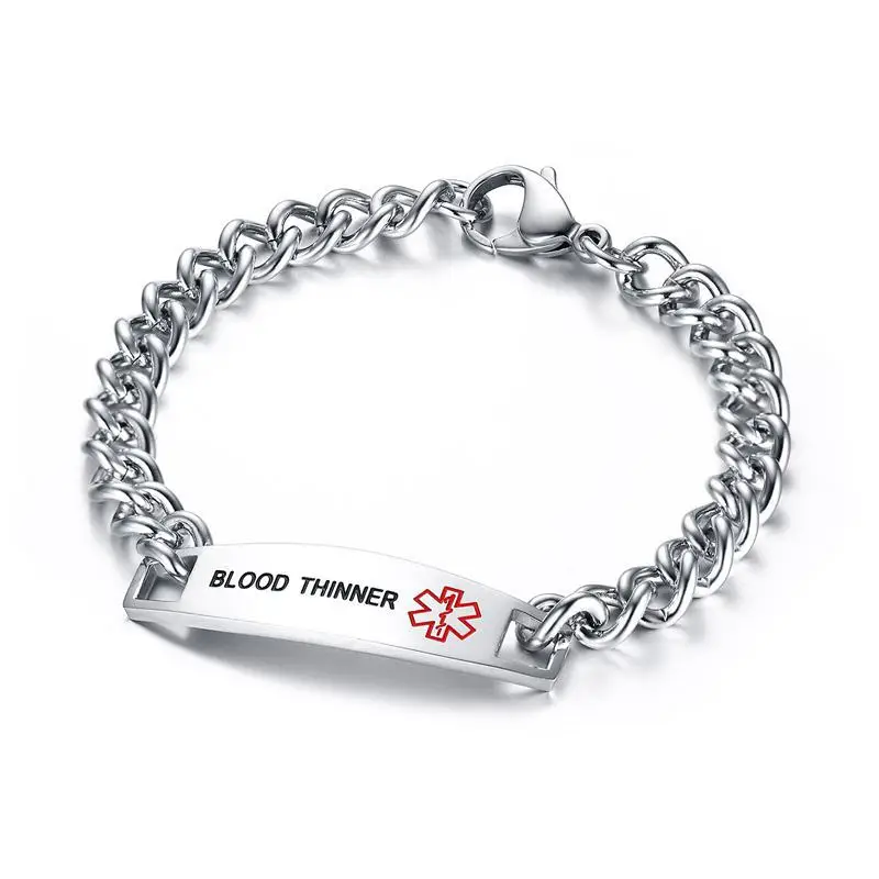 Medical Bracelet Men Stainless Steel Chain Titanium Tag Bracelet DIABETES EPILEPSY WARFARIN PACEMAKER Bracelet Factory Wholesale