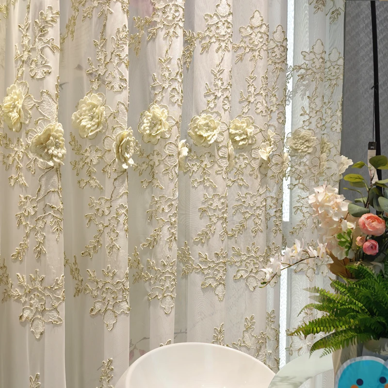 Custom  Size！！French Embroidered Embroidered Transparent Partition Elegant Curtains for Living Dining Room Bedroom Decor Window