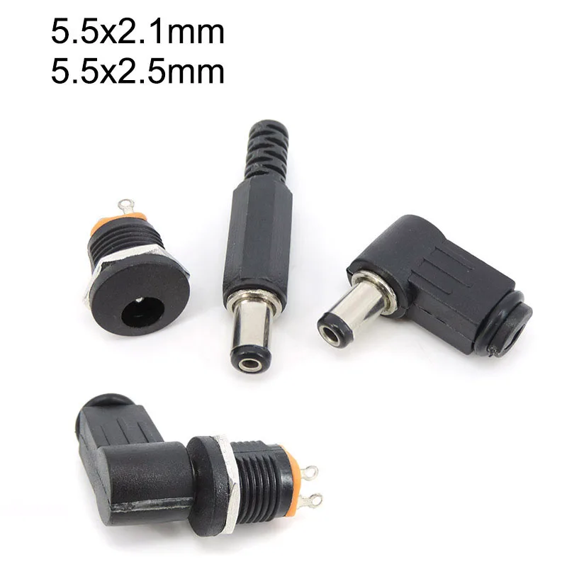 DC-022 5.5x2.1/5.5 x 2.1mm DC Power male Female Socket DC Male Plug Connector Panel Mounting right angle 90degree 5.5x2.5mm t1