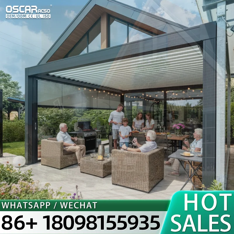 Adjustable Weatherproof Aluminum Pergola Rain Sun Shading Luxury Modern Gazebo Patio Backyard Garden Deck Europe NorthAmerica Vi