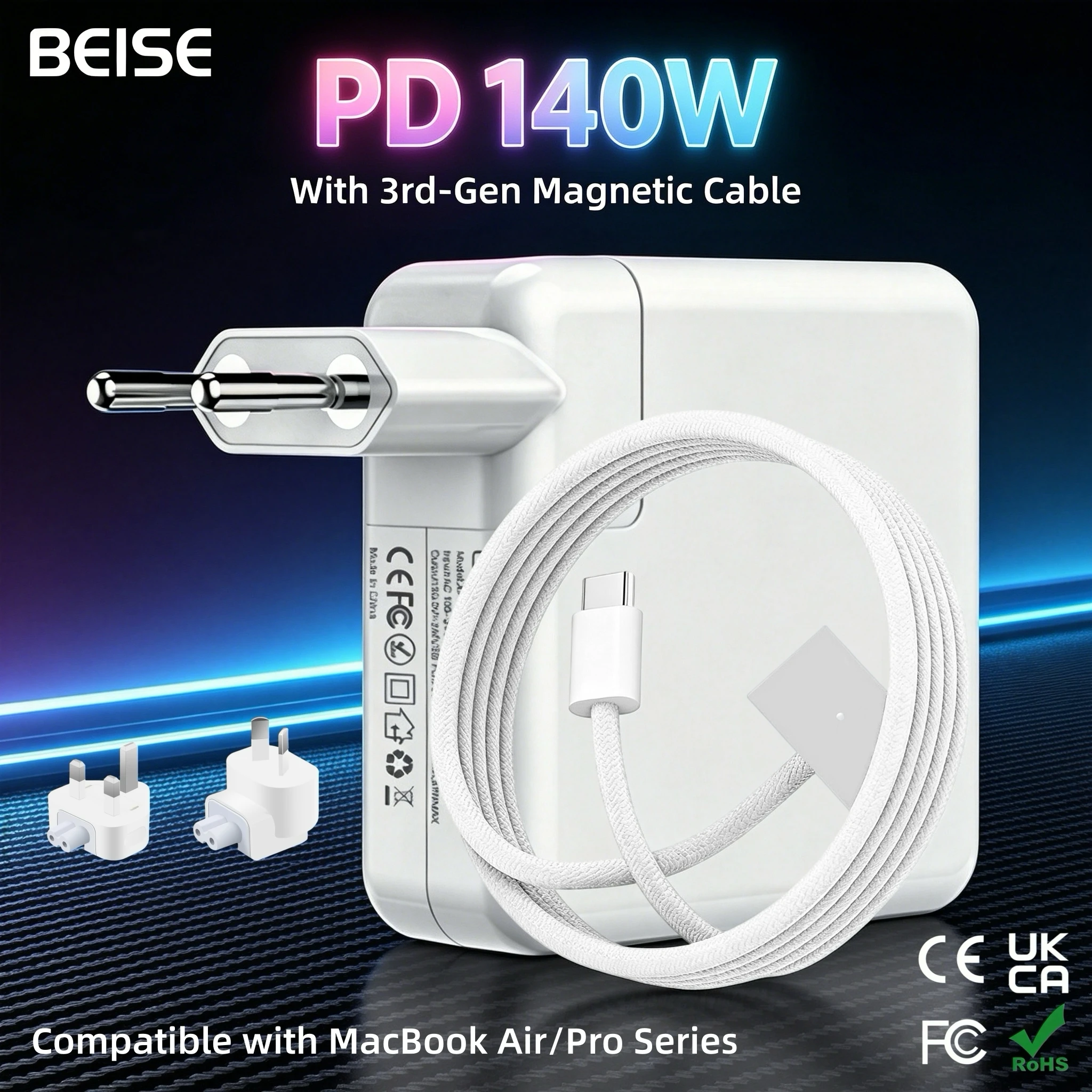 140W PD Fast Charger 3rd Gen Magnetic Adapter for MacBook Pro Air M1 M2 M3 A2442 A2485 A2780 A2918 A2991 Laptop Charger