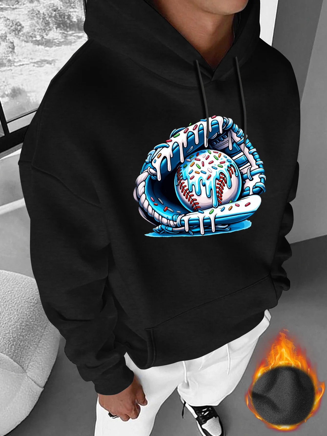 Casual Men Hooded Sweatshirt with Fish Print