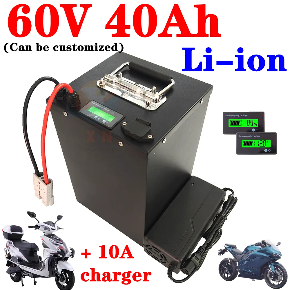 Batterie XN lithium-ion étanche, BMS pour tricycle, scooter, vélo, moto Go Cart, chargeur 5A, 60V, 40Ah, 4000W, 3000W