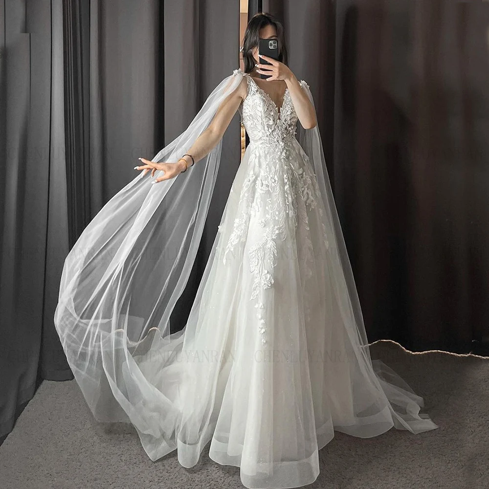 Pastrol Abito da sposa per le donne Scollo a V Backless Abito da sposa Senza spalline A-Line Sweep Train Abiti da sposa 2025 Nuevos