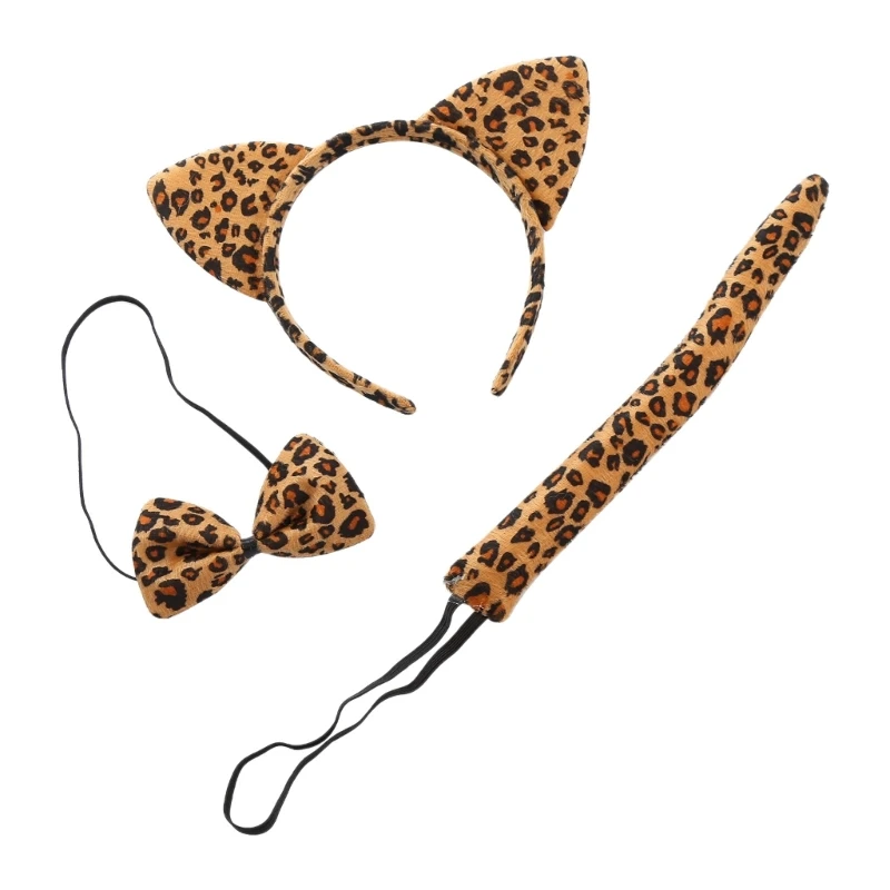 Disfraz de Animal de 3 piezas para niños, diadema con orejas de gato/ratón/perro/vaca/leopardo/Rana, cola de pajarita, accesorios de Cosplay