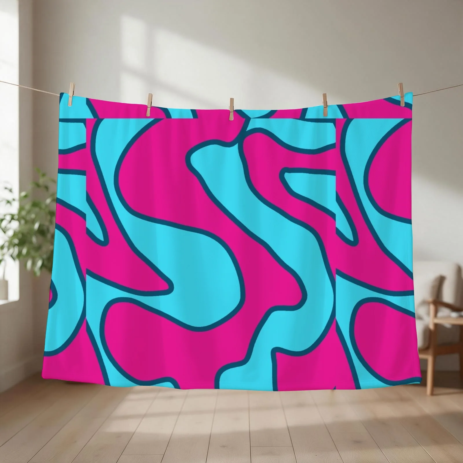 Pink Teal Turquoise Bold Abstract Art Minimalist Painting Throw Blanket couch cozy soft plush fuzzy picnic outdoor blanket