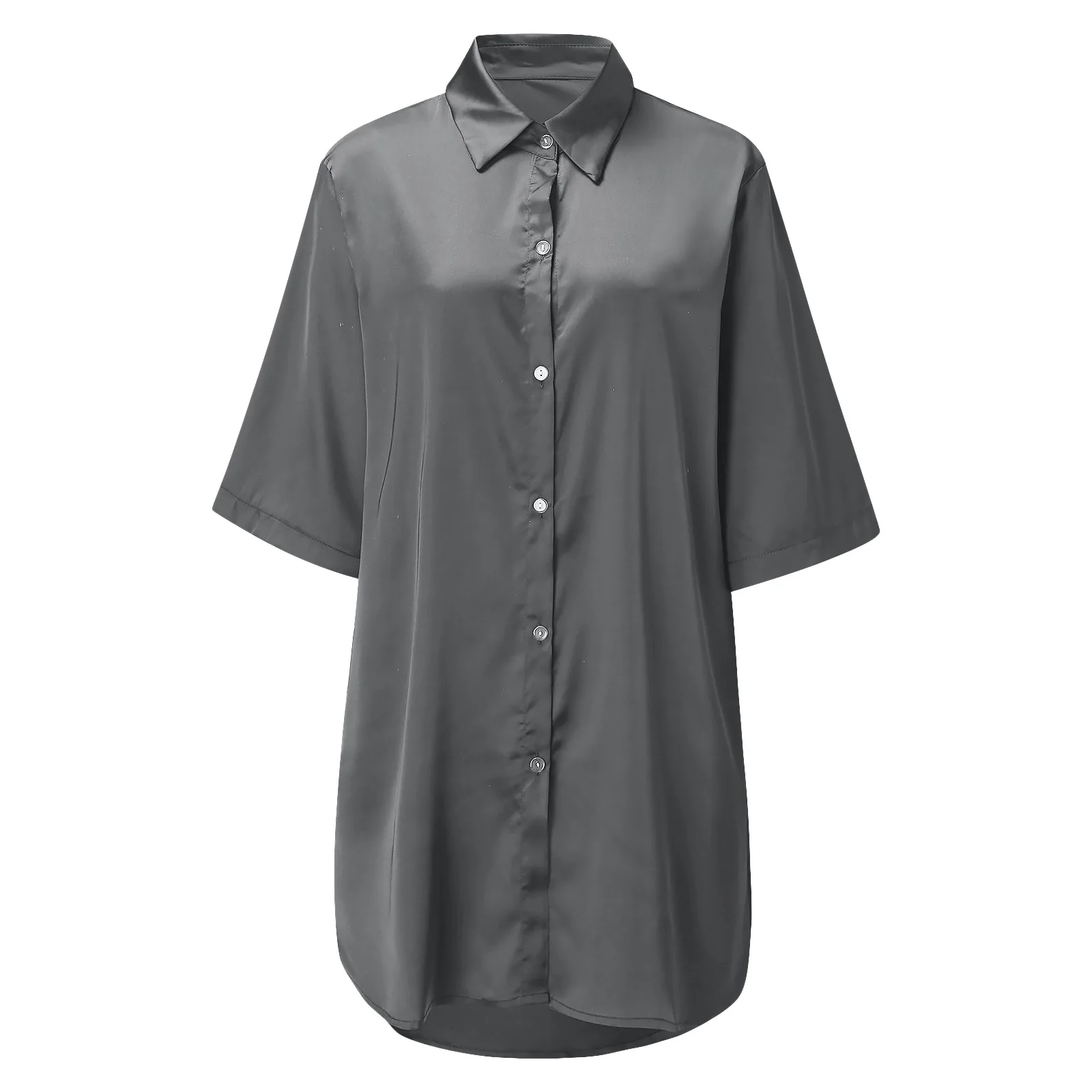 Women's Solid Color Silky Soft Pajamas Sexy Long Sleeve Nightshirt Smooth & Skin-Friendly Comfortable Home Sleepwear for Ladies