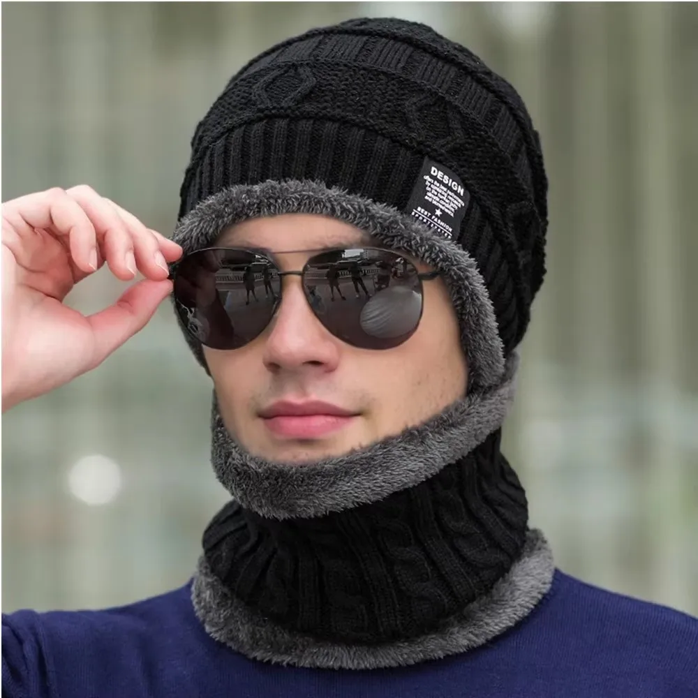 Heißer Verkauf Unisex Plüsch Gefüttert Winter Hut Verdicken Warme Gestrickte Set Outdoor Weiche Stretch Winter Hüte Für Männer & Frauen