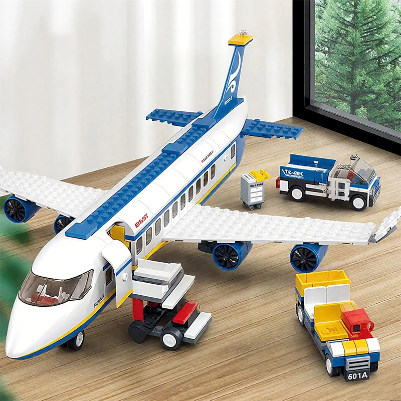 Blocos de construção de aeronaves de aviação, série cidade, avião de passageiros, modelo de avião de carga, decoração de mesa, brinquedos educativos para crianças