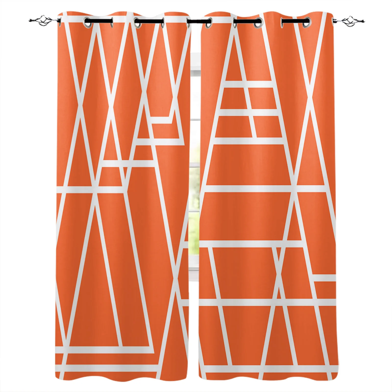 Geometric Texture Graphics Orange Living Room Bedroom Elegant Curtains For Kitchen The Room Window Treatments Drapes