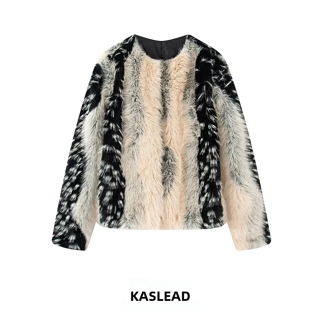 

Faionable Artificial Fur Effect Jaet New Arrival Women's Street Sle Long Sve Polyester Fiber 00% Ladies Coat