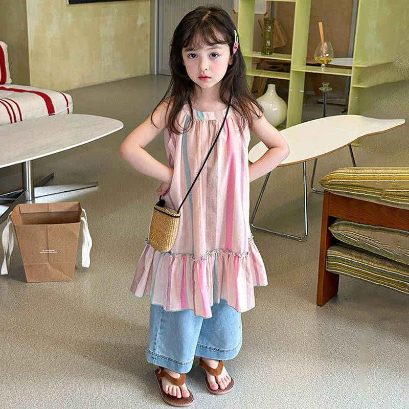 

Halter Neck Dress For Kids Girl Polka Dot Holiday Style Baby Girl Clothes Children's Rainbow Skirt Fishtail Lace Princess Dress