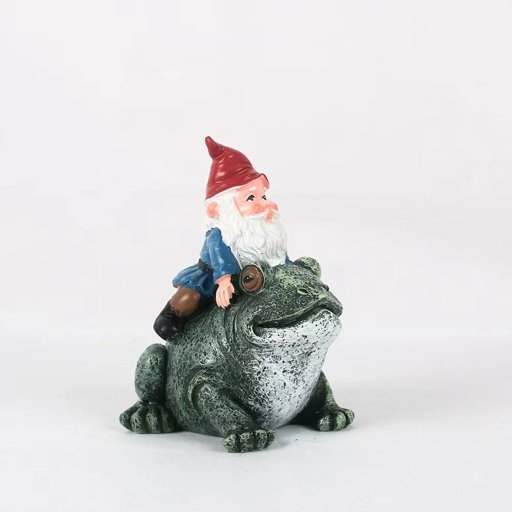 

Creative Garden Gnome Statue Decorations Hand Painted Lawn Decoration Riding Frog Landscape Home Courtyard Garden Decoration
