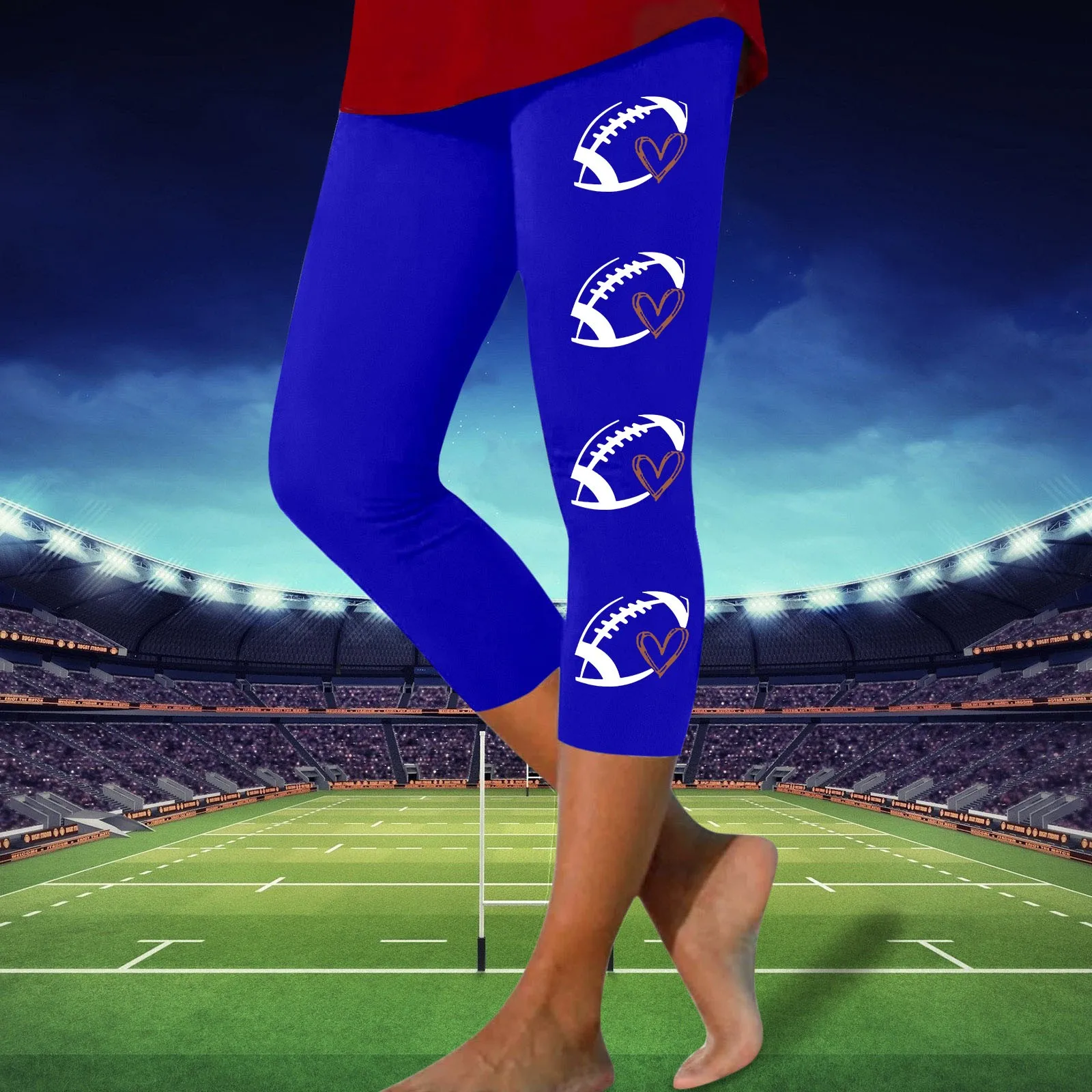 Frauen Rugby-Print Sport Yoga Leggings Jogger Laufen Slim Fit Capri hose nahtlos Push-up hohe Taille lässig enge dehnbare Hose