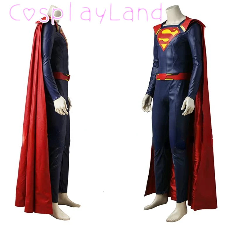 Movie Superhero Clark Kent Cosplay Costume Leather Men Suit with Cloak Halloween Carnival Costume Comic Con Cos Roleplay Outfit