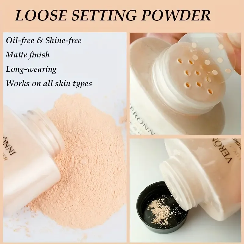 Oil Control Translucent Matte Setting Powder,Long-lasting Shine-Free Finish Makeup with Brush for a Natural,All-Day Matte Look