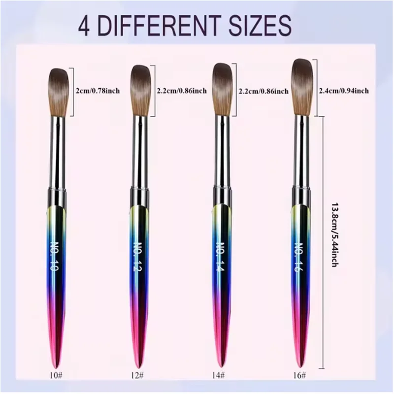 Acrylic Nail Art Brush Set 4pcs Acrylic Nail Brush Set Size 10/12/14/16 For Acrylic Powder Application Nail Art Brush F