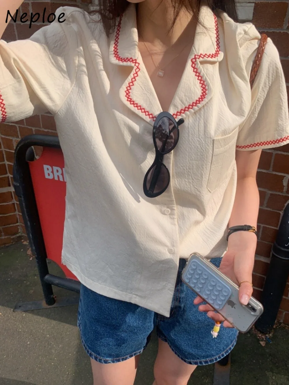 

Neploe Casual Sleeveless Solid Blazer Coat Korea Chic Minority Embroidery Loose All-match Jacket Short Fungus Simple Soft Mujer