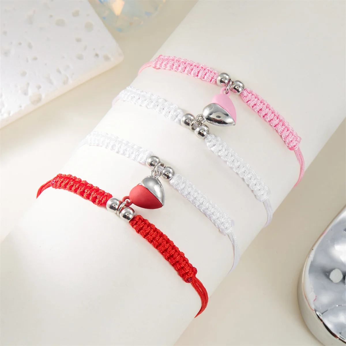 2Pcs/Set Romantic Heart Magnetic Attract Couple Bracelet For Women Men Fashion Braided Rope Matching Bracelet Friendship Jewelry