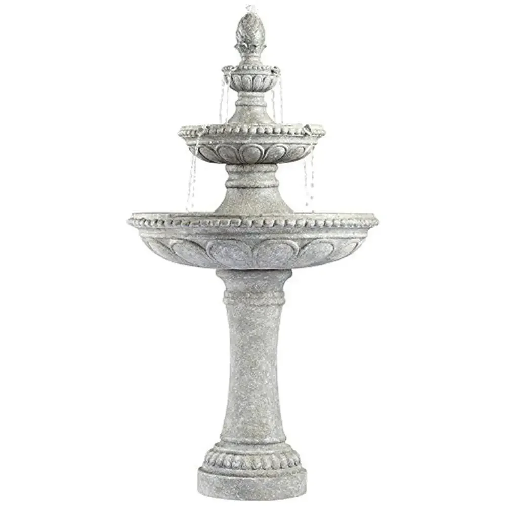 

Italian Style 3-Tiered Outdoor Fountain with Pineapple Spout Lightweight Resin Construction Plug-In Electric Gray