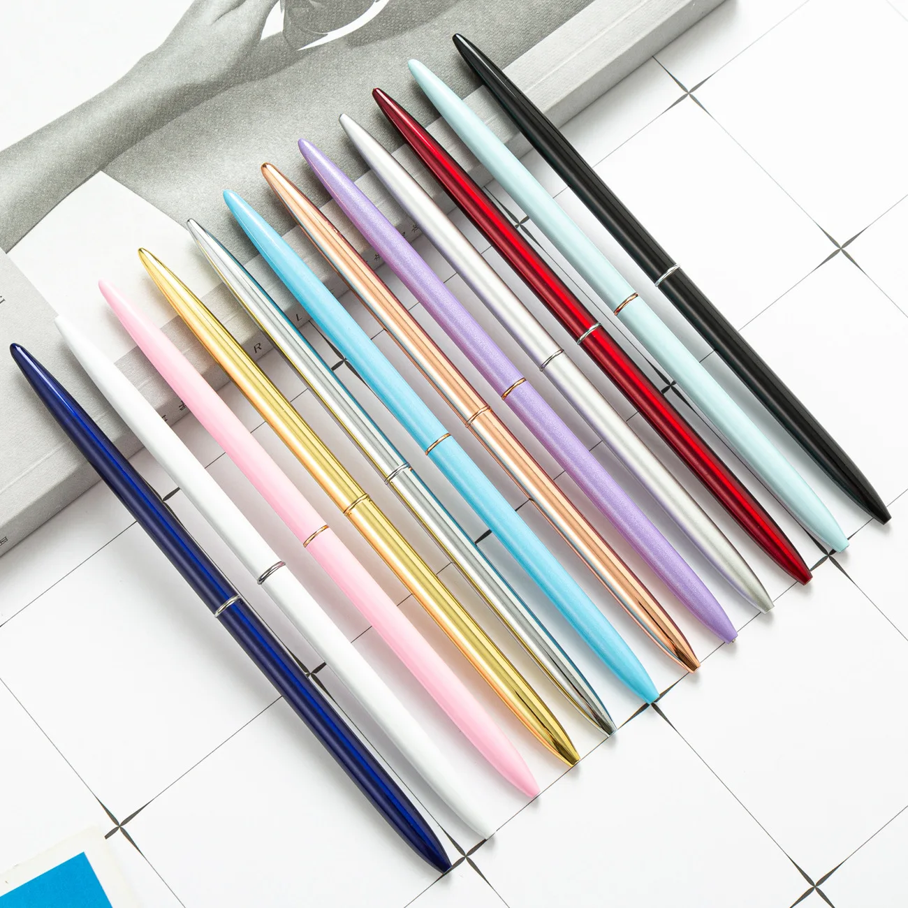 

20Pcs Office Stationery Promotional Products Slim Metal Twist Ballpoint Pen Hotel Custom Printed Desk Pens Support OEM