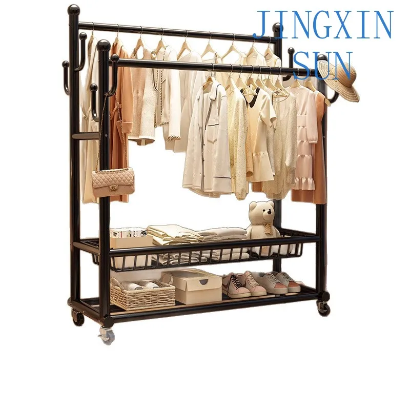 Double pole coat removable drying  floor-to-ceiling indoor room clothes household bedroom clothes storage