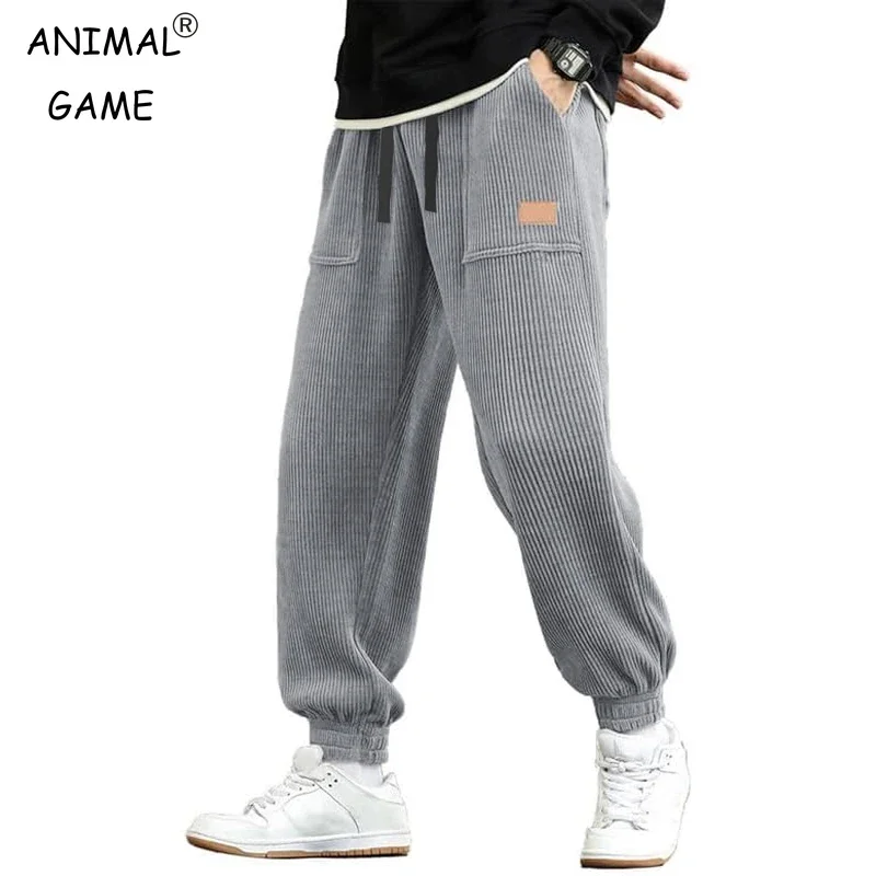Animal Game Men's Casual Baggy Pants Corduroy Harlen Trousers Work Pants Drawstring Sweatpant Cargo Tactical Workwear Streetwear