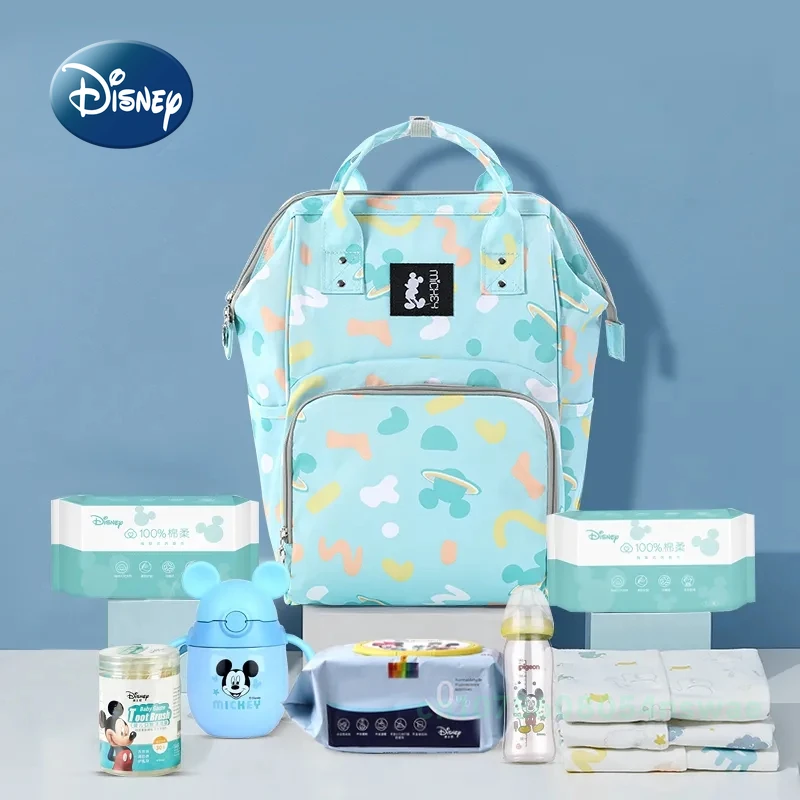 Nueva bolsa de pañales de Mickey Minnie de Disney, mochila de marca de lujo, bolsa de bebé Original, bolsa de pañales de bebé de moda de dibujos animados de gran capacidad