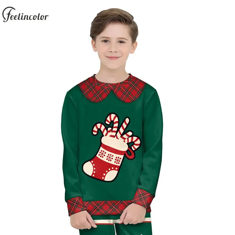 Kid Christmas Sweatshirts Xmas Party Pullover Boys Girls Santa Claus Streetwear Oversized Hoodie Holiday Gifts Printed Clothing
