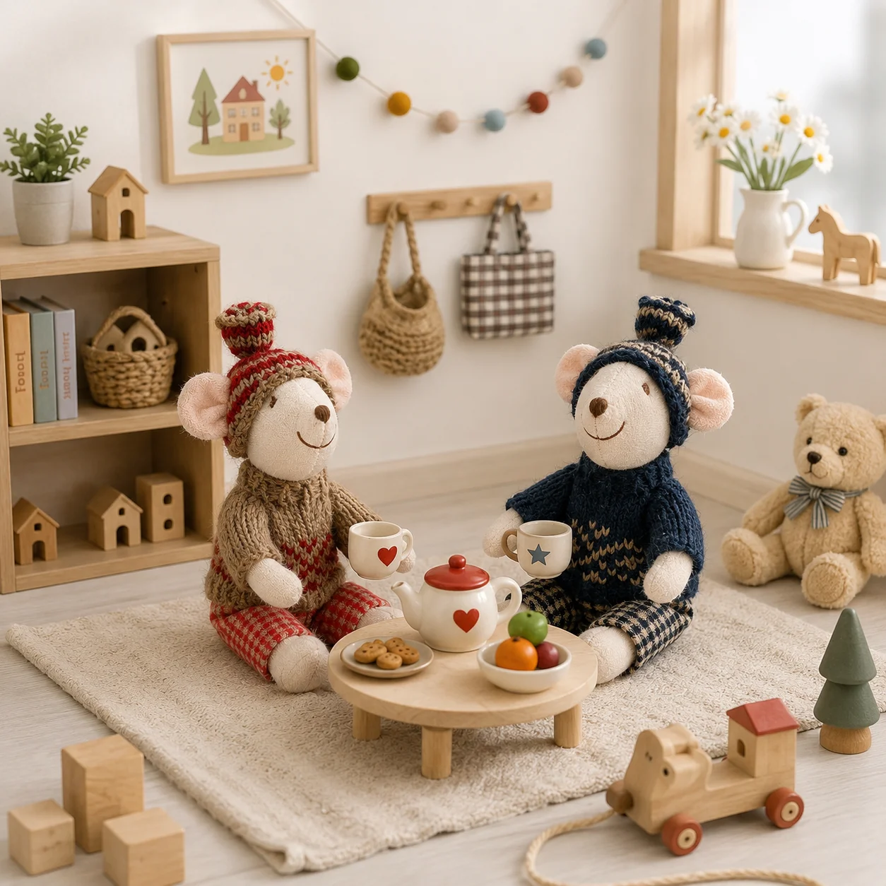 Nordic Handmade Mouse Doll, Cotton Linen Plush Toy with Knitted Outfit, Dress Up Pretend Play Animal Doll, Children's Gift Decor