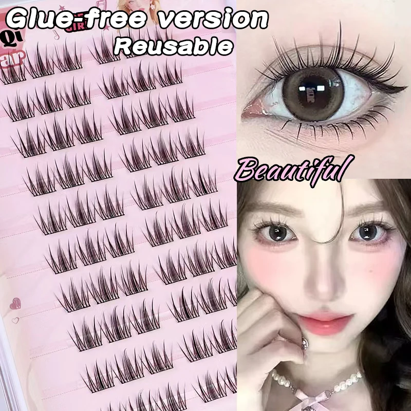 60個のグルーフリー自己接着式高ボリュームナチュラルセクショナルクラスターつけまつげ、絶妙なシングルクラスター