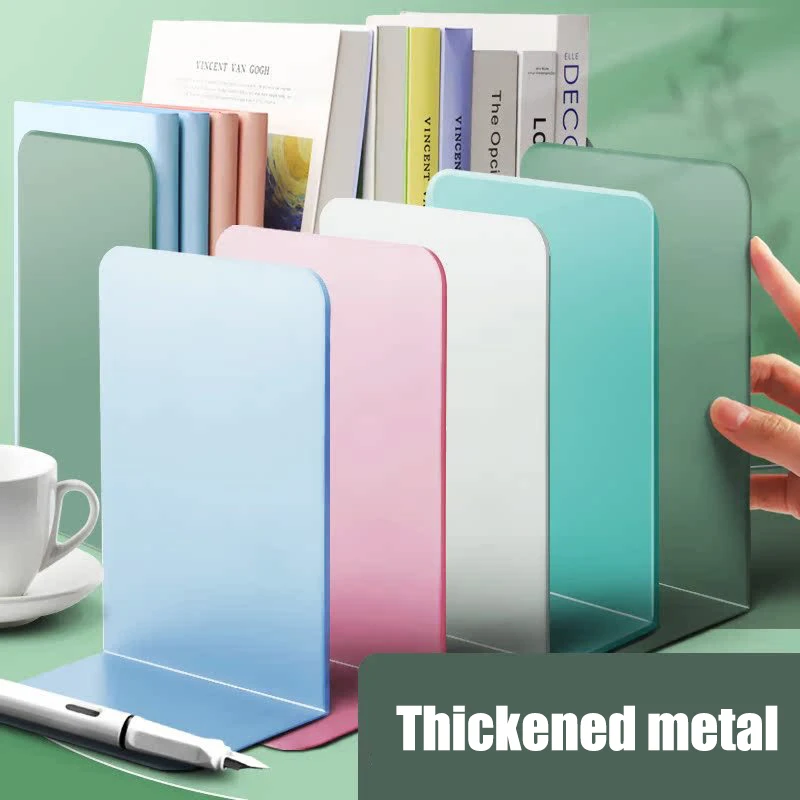 2Pcs Simple Metal Book Stand Desktop Non-slip Bookend Student Book Organizer Bookends Large Solid Color Books Storage Rack