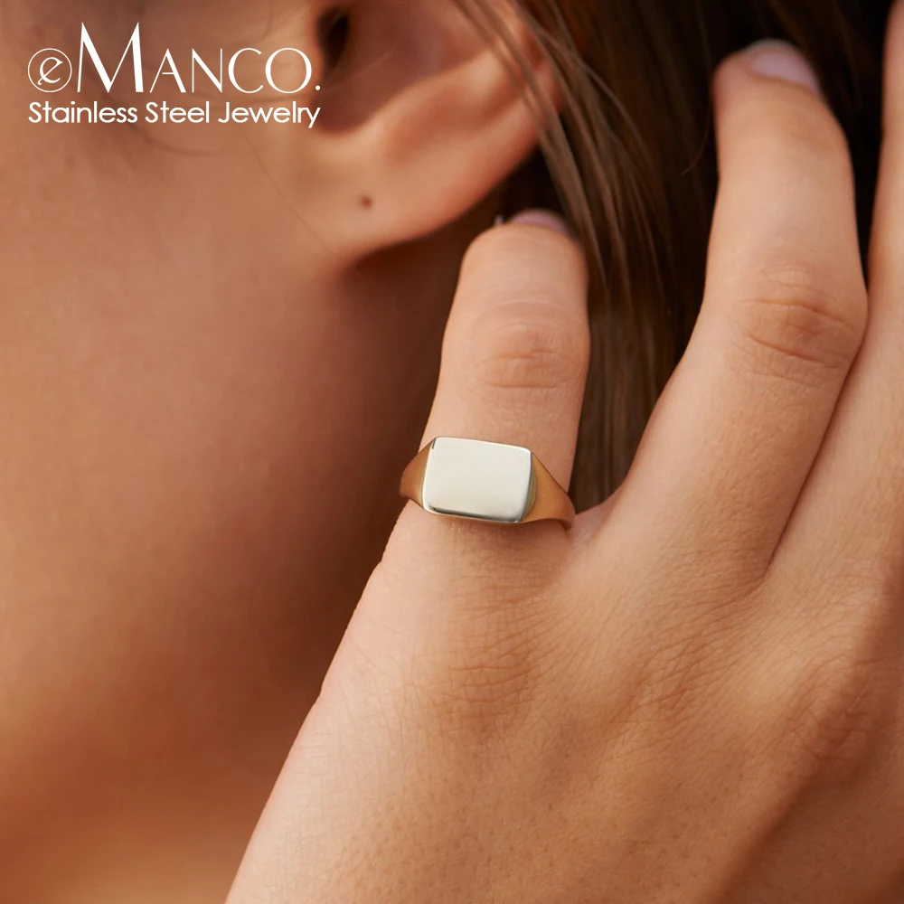 eManco New Rectangular Smooth Effect Simple and Personalized Stainless Steel Ring Anniversary Celebration Exquisite Jewelry