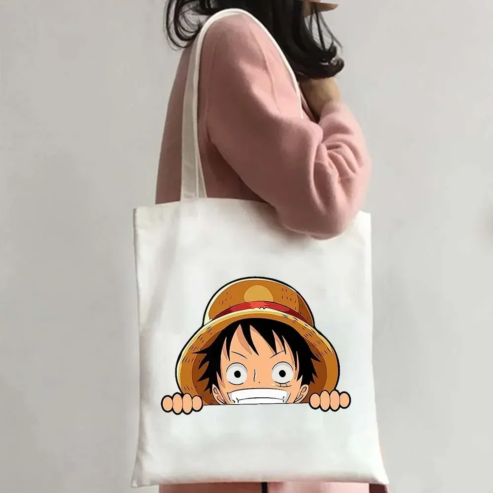 Large Capacity Beach Bag Reusable Shopper Handbags Anime One Piece Monkey Cute Luffy Zoro Tote Bags Shopping Canvas Bag