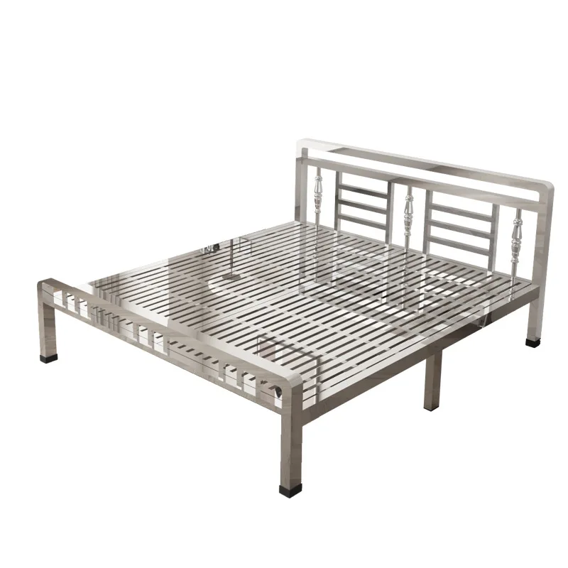 Extra thick square tube stainless steel bed 1.5 meters bed frame double simple