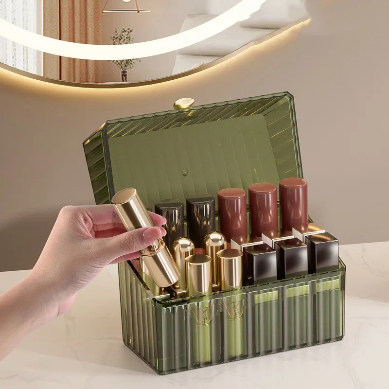 Lipstick Organizer Box Makeup Brushes Holder Dustproof Cosmetic Skincare Eyeshadow Palette Home Desktop Storage Case
