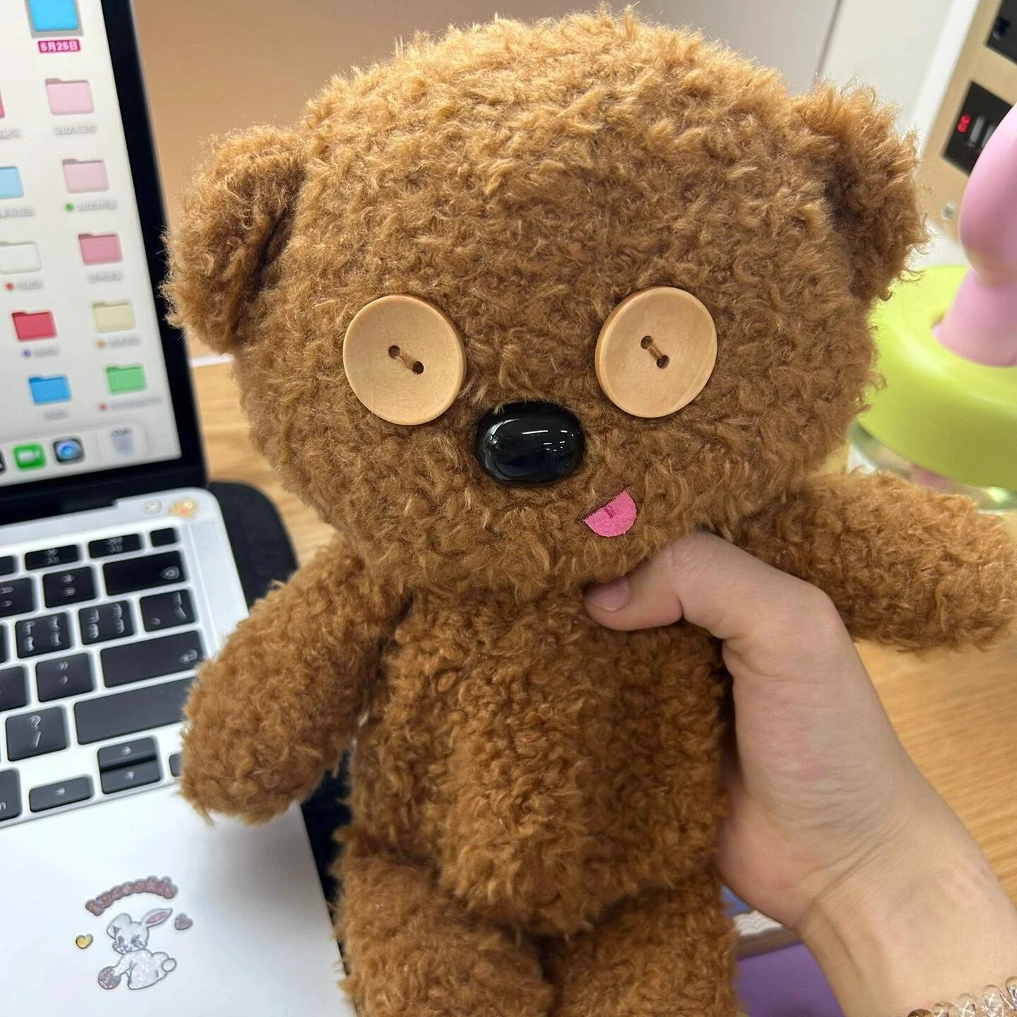 Cute Tim Bear Button Eyes Plush Pencil Case Cartoon Doll Shaped Stationery Bag Large Capacity Soft Fluffy Pen Storage