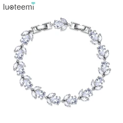 LUOTEEMI Leaf Shape CZ Bracelet High Quality Luxury Cubic Zirconia Bridal Wedding Women Hand Jewelry Bracelets With Extension