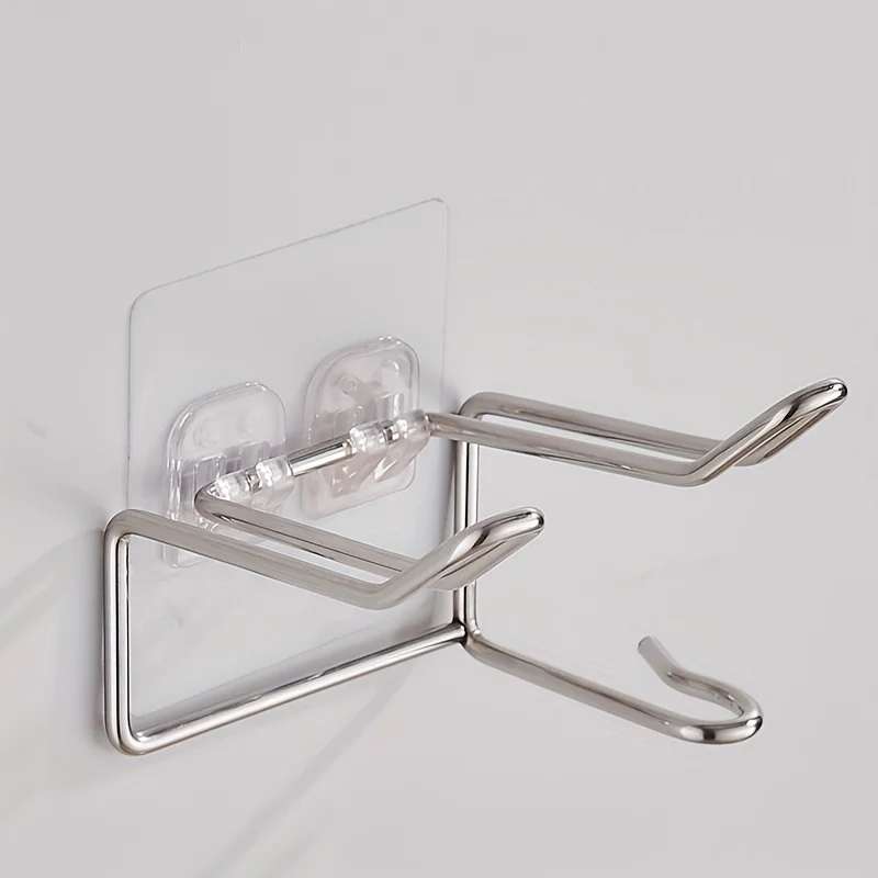 Stainless‑Steel Hair Dryer Holder, No‑Drill Wall‑Mounted Bracket, Space‑Saving Bathroom Storage Rack