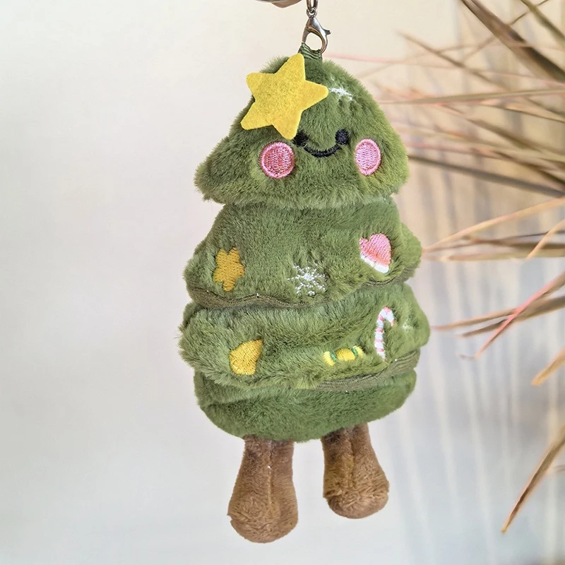 Porte-clés en peluche de dessin animé pour enfants, joli arbre de Noël, drôle, mignon, vacances, beurre, filles, décoration de sac, pendentif, cadeaux de Noël, nouveau