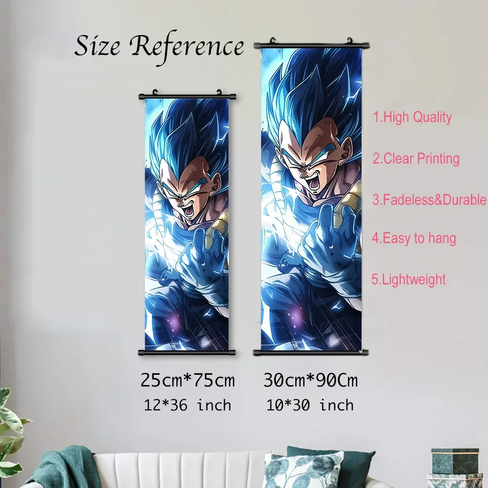 Póster impreso de Dragon Ball, obra de arte de pared de Anime, imágenes de Goku, pintura de Bejīta, lienzo, rollos colgantes de Super Saiyan, decoración de la habitación del hogar