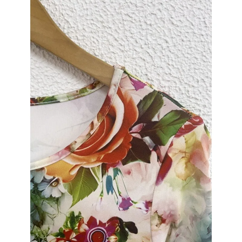 Vestido longo feminino elegante de verão simples estampa floral casual vestido de manga comprida
