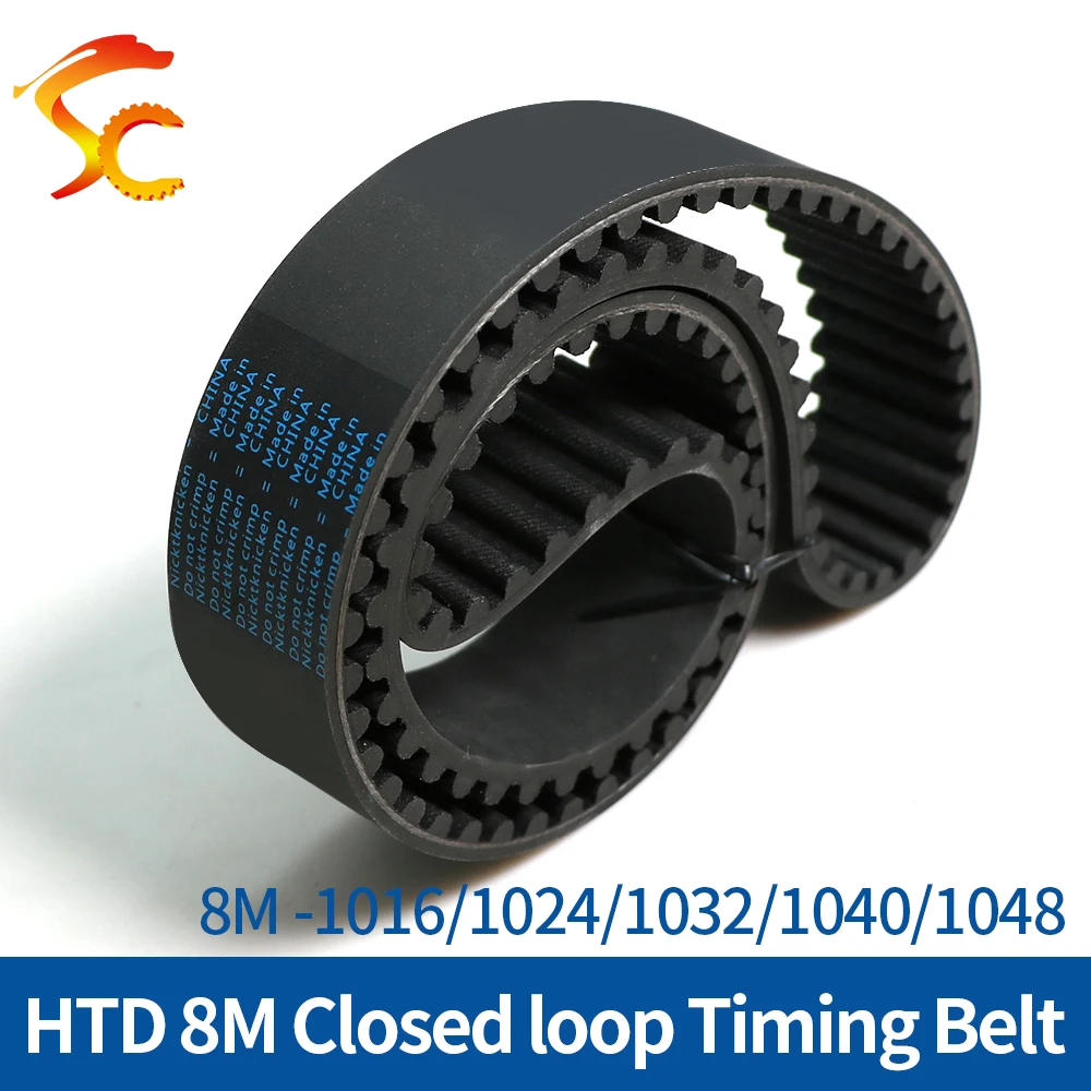 HTD 8M Rubber Timing Belt Length 1016/1024/1032/1040/1048mm Width 20/25/30/40mm Circular Arc tooth Synchronous Closed loop belt