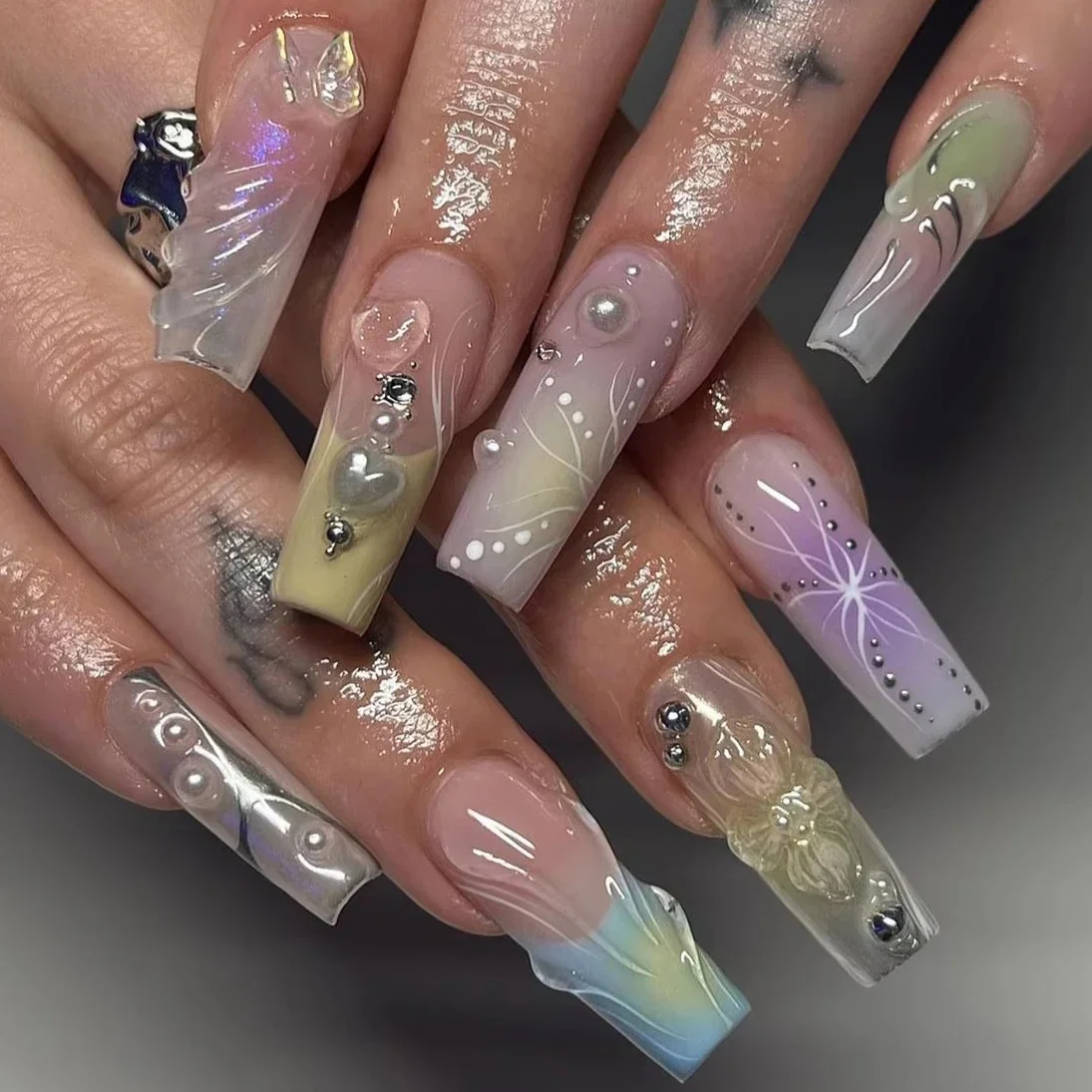 Punk Pittig Meisje Rode Halo Verven Zilver Abstract Gestreept Ballet Nepnagels Art Valse Nagels Charm Tip Druk op Nagels Manicure Tool