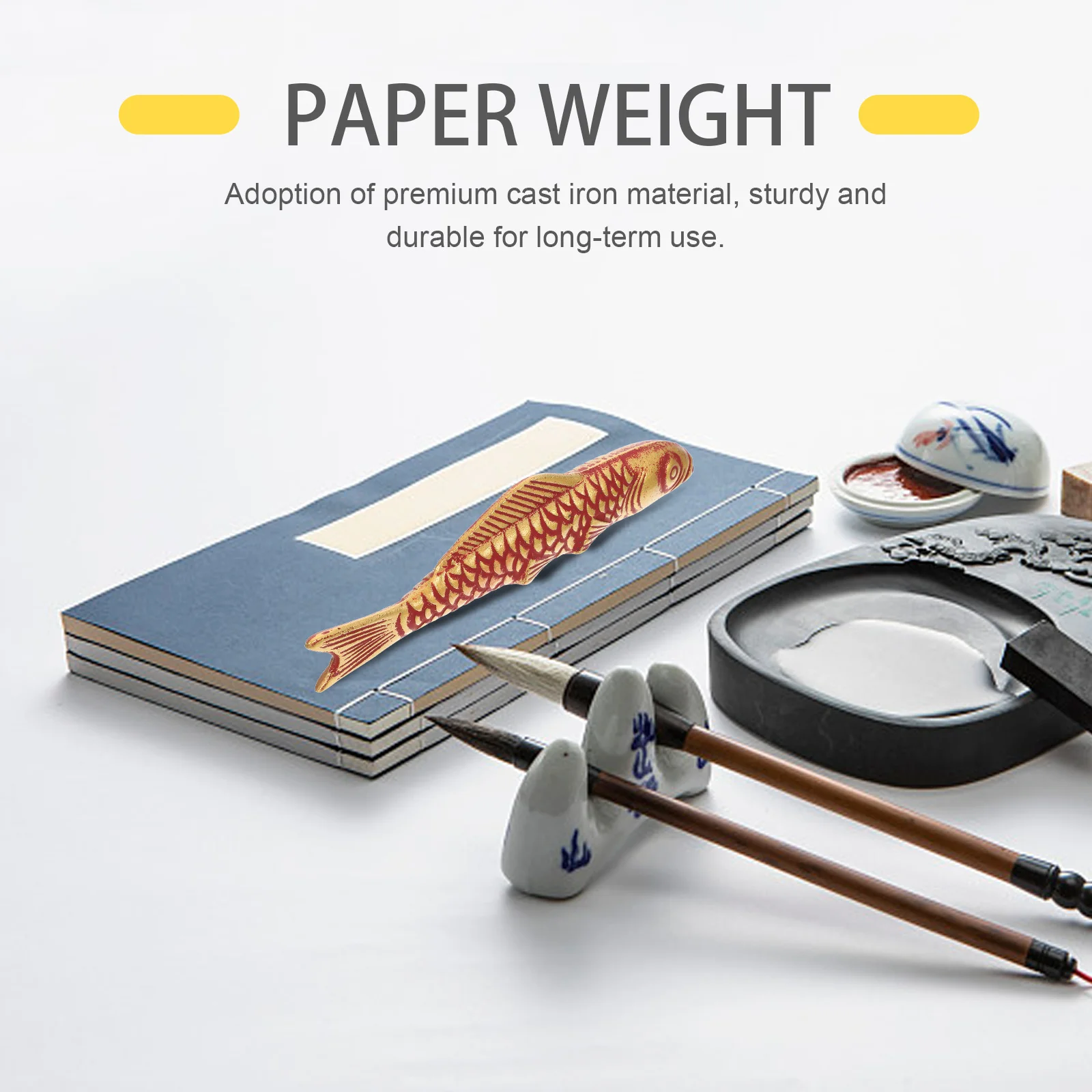 

Cast Iron Chinese Style Paperweight Carp Shape Calligraphy Paperweight Desktop Decor Paper Weight for Sumi Drawing Painting