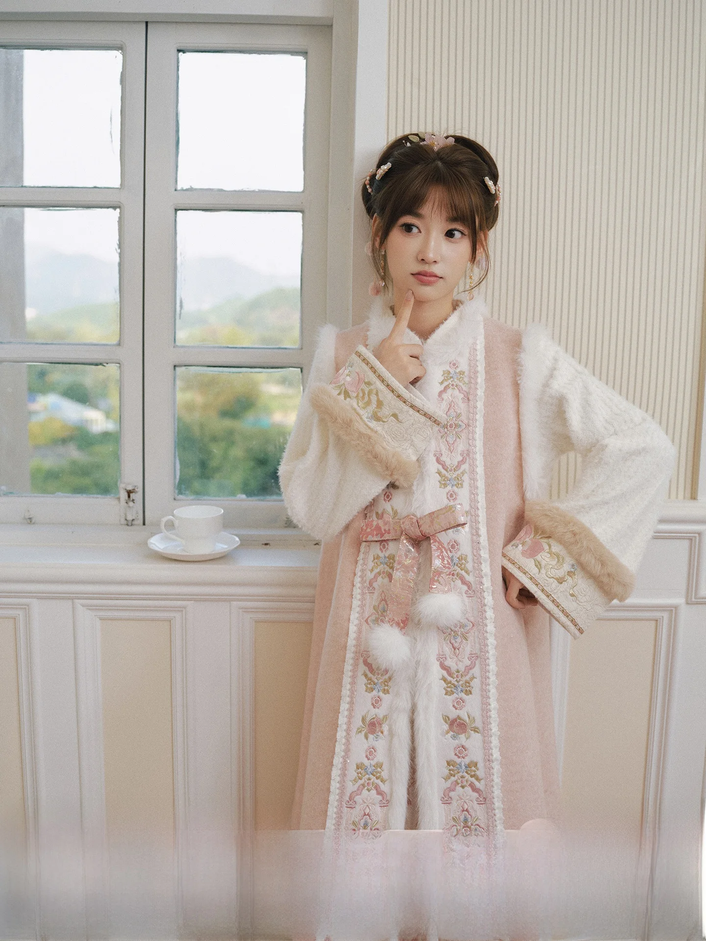 

Pink Hanfu Sle Knitted f Skirt Embroidered Tassel Woolen Fabric Women's Winter Faion Ele Classy Skirt