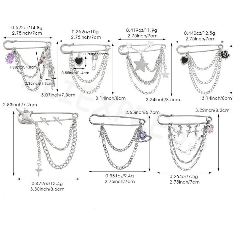 متعدد العناصر الهيب هوب القوطية ورقة كليب ملحق للسراويل الرائعة الشرير شرابة الحب فراشة سلسلة بروش الرجعية #4