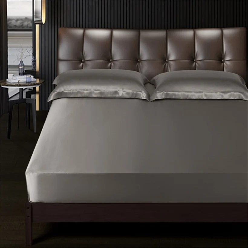 Mulberry Silk Fitted Sheet with Elastic Band Smooth Skin-friendly Mattress Cover Bed Sheet for Queen King Twin Full Double Size