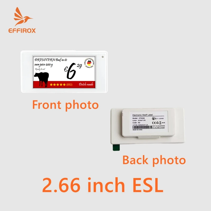 Etichette per scaffali elettronici a 4 colori da 2,66 pollici Etichette per prezzi digitali Eink Epaper Etichette per scaffali per schermi Etichette ESL